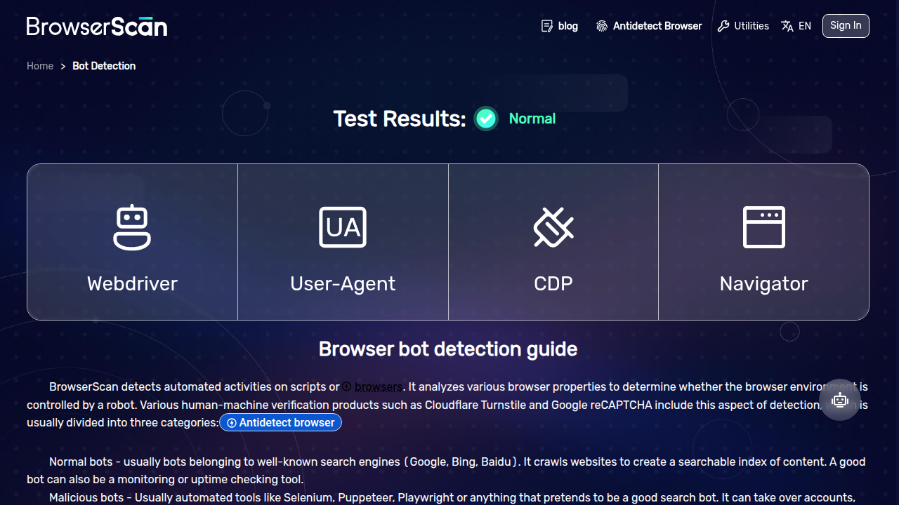 BrowserScan 评分 NORMAL